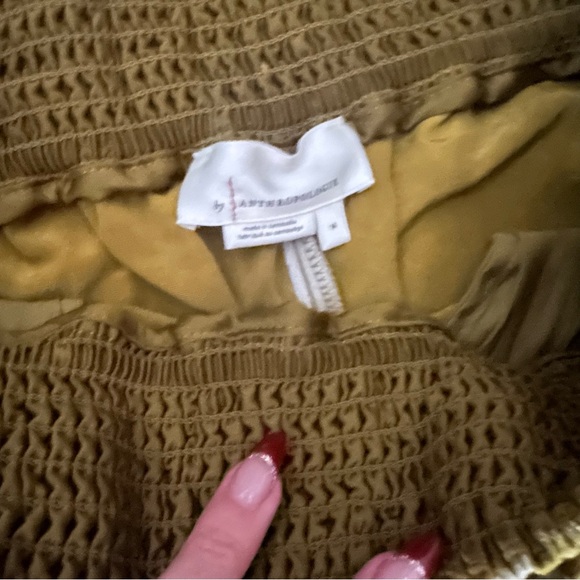 Anthropologie chartreuse green velvet smocked waist joggers pants - Picture 7 of 8